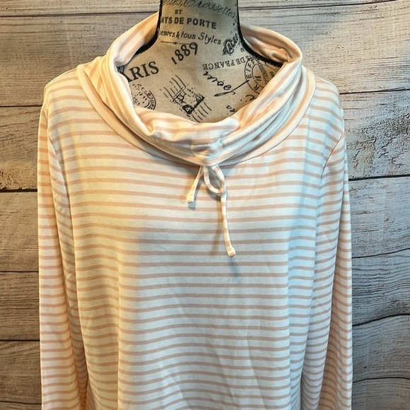 Haven Well Within Striped Funnel Neck Top NWT Long Sleeves Size XL Pink/White - Picture 2 of 11